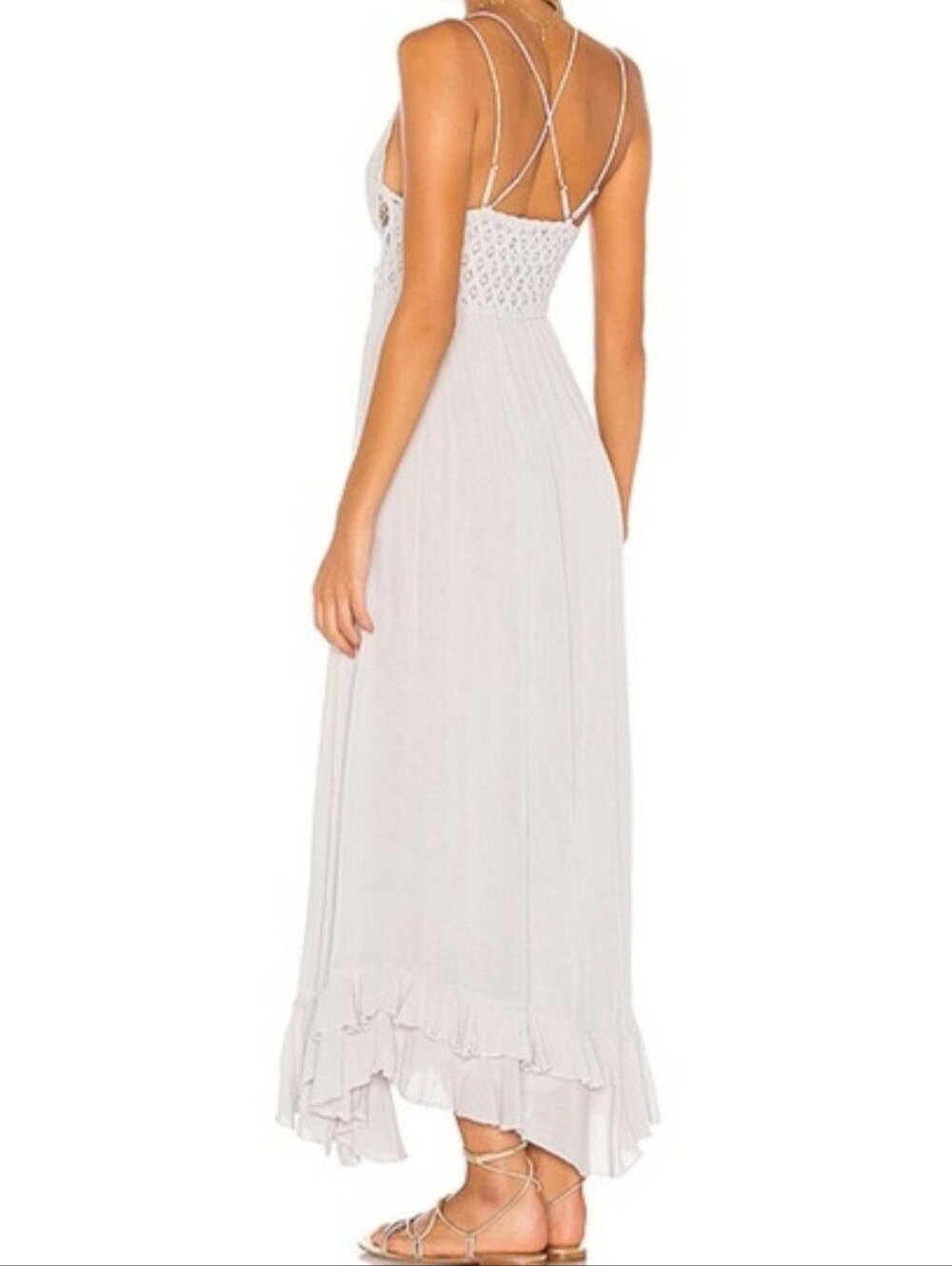 Free People Adella White Lace-Detail Maxi Boho Bridal Beach Dress Size Small - Picture 3 of 16